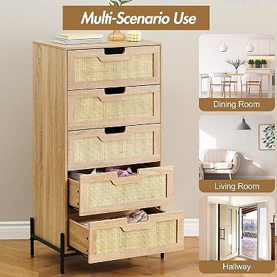 Rattan Openwork Grip Chest of 5 Drawers for Bedroom