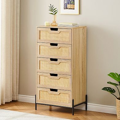 Rattan Openwork Grip Chest of 5 Drawers for Bedroom