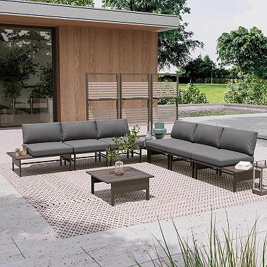PATIOEASY 8 Pieces Patio Modern Furniture Set Sofa Patio Modular Conversation for Garden Poolside