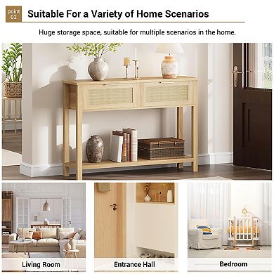 2 PCS Farmhouse Rattan Entryway Console Table