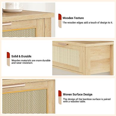 2 PCS Farmhouse Rattan Entryway Console Table