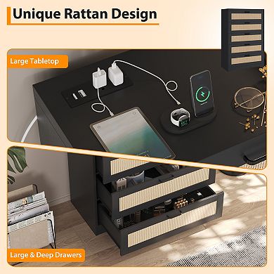 Tall Rattan Dresser with 5 Drawers