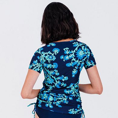 Women's Short Sleeve Adele Swim Top and Navy Mid-Thigh Swim Shorts Set