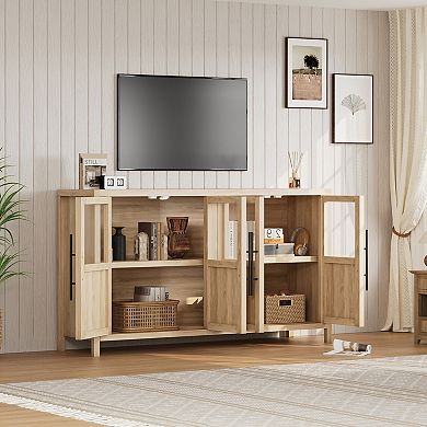 55" Large Buffet Cabinet with 4 Glass Doors