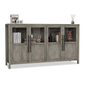 55" Large Buffet Cabinet with 4 Glass Doors