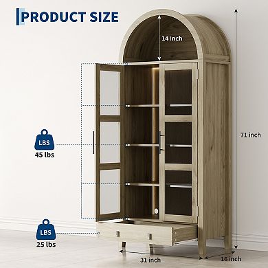 71" Tall Arched Kitchen Pantry Cabinet