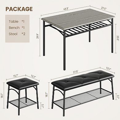 Square Kitchen Table Chairs Set of 4 with Storage