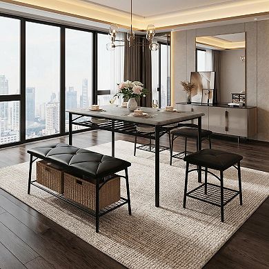 Square Kitchen Table Chairs Set of 4 with Storage