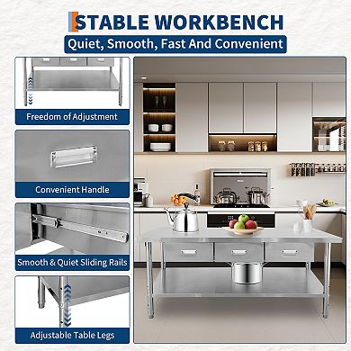 60" X 24 Stainless Steel Table with 3 Drawers