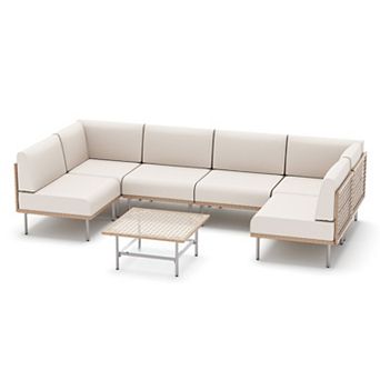 PATIOEASY 7 pc Patio Furniture Set Rattan Outdoor Conversation Sets for Covered Deck Garden