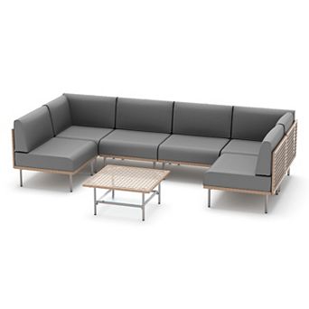 PATIOEASY 7 pc Patio Furniture Set Rattan Outdoor Conversation Sets for Covered Deck Garden