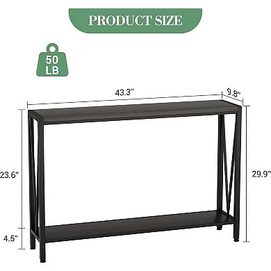 2-Tier Metal Frame Narrow Console Table with Storage