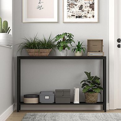 2-Tier Metal Frame Narrow Console Table with Storage