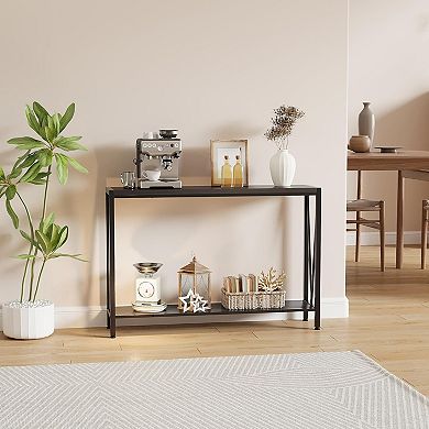 2-Tier Metal Frame Narrow Console Table with Storage