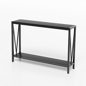 2 tier Metal Frame Narrow Console Table with Storage