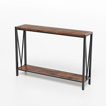 2 tier Metal Frame Narrow Console Table with Storage