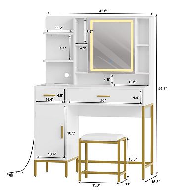 Vanity Desk with Mirror and Lights