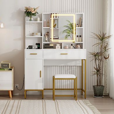 Vanity Desk with Mirror and Lights