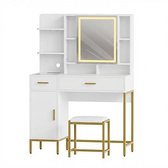 Vanity Desk with Mirror and Lights