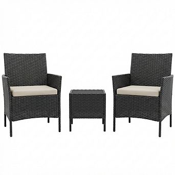 3 pc Patio Furniture Set, Outdoor Furniture w/Cushions and Coffee Table, All-Weather Patio Set