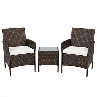 3 pc Patio Furniture Set, Outdoor Furniture w/Cushions and Coffee Table, All-Weather Patio Set