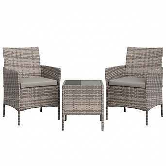 3 pc Patio Furniture Set, Outdoor Furniture w/Cushions and Coffee Table, All-Weather Patio Set