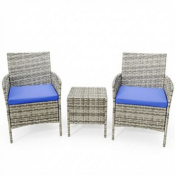 3 pc Patio Furniture Set, Outdoor Furniture w/Cushions and Coffee Table, All-Weather Patio Set