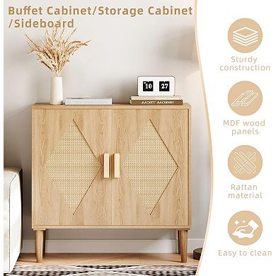 Modern Rattan Buffet Cabinet with 2 Doors