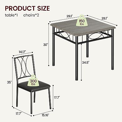 Space-Saving 3-Piece Dining Table Set for 2