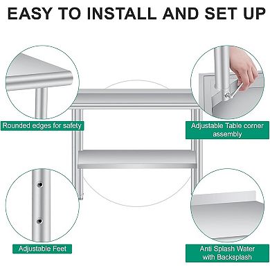 30*24 Inch Stainless Steel Workbench With Backboard And Rounded Corners