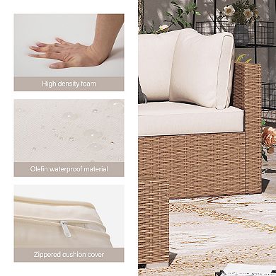 PATIOEASY 7 Pcs Rattan Corner Outdoor Sectional Sofa Complete Modular with PE Wicker Frame