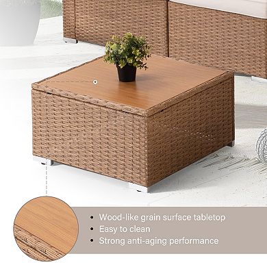 PATIOEASY 7 Pcs Rattan Corner Outdoor Sectional Sofa Complete Modular with PE Wicker Frame