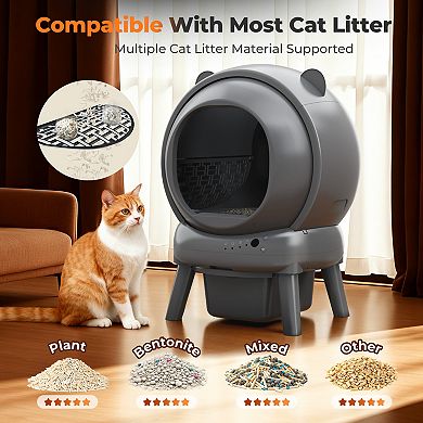 Self Cleaning Litter Box, 100L+15L Litter Box for Multiple Cats, APP Control, Safety Sensors