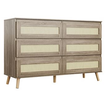 Modern Rattan 6 Drawer Dresser for Bedroom