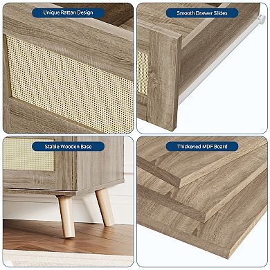 Modern Rattan 6 Drawer Dresser for Bedroom