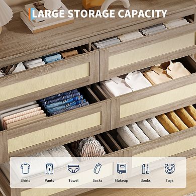 Modern Rattan 6 Drawer Dresser for Bedroom