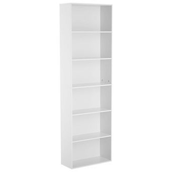 6-Shelf Tall White Bookcase for Home Office