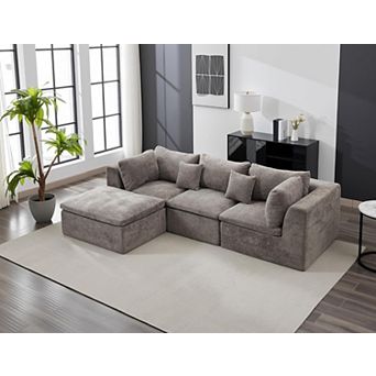 Ottoman 110" Convertible L Shaped Cloud Boneless Couch