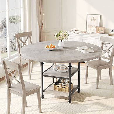 Modern Roman Column Round Dining Table for 4-6