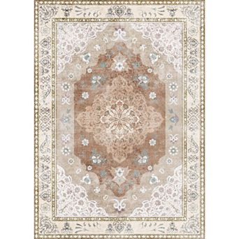 Traditional Distressed Floral Area Rug, Washable Thin Non-Slip Carpet