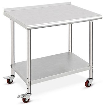 36x24x35 Inch Double-Layer Workbench With Casters And Rear Panel