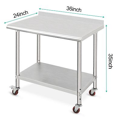 36x24x35 Inch Double-Layer Workbench With Casters And Rear Panel