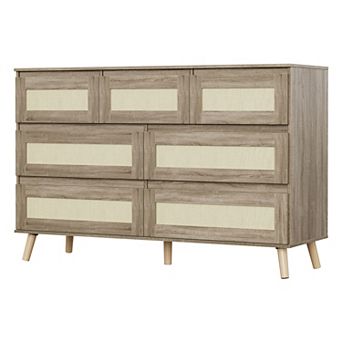Modern Rattan 7 Drawer Dresser for Bedroom