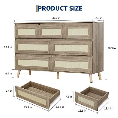 Modern Rattan 7 Drawer Dresser for Bedroom