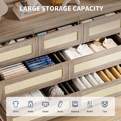 Modern Rattan 7 Drawer Dresser for Bedroom