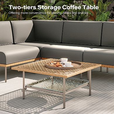 PATIOEASY 5 Piece PE Rattan Sofa Set Waterproof Cushions Complete Conversation Set for Porch