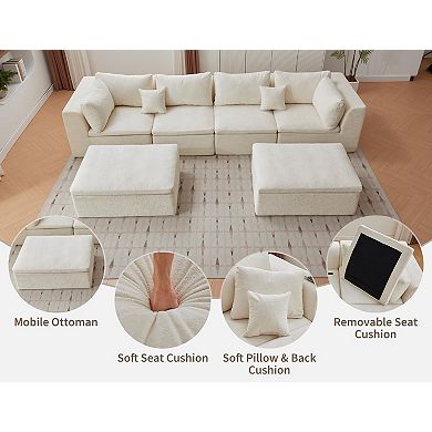 Ottoman 140" Convertible U Shaped Cloud Boneless Couch