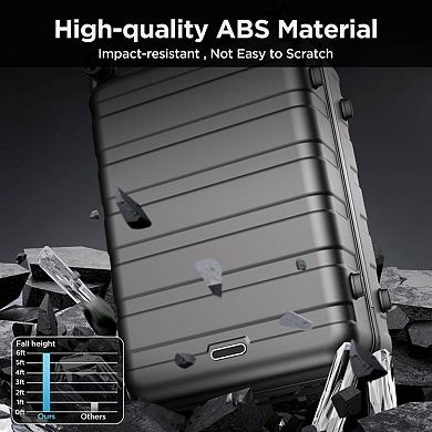 11PCS Hardside Luggage Set, Checked & Carry on, Password Lock & 360° Spinner Wheels, Black