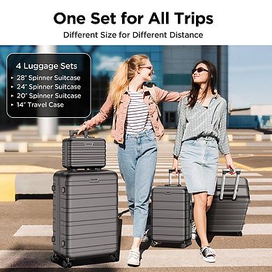 11PCS Hardside Luggage Set, Checked & Carry on, Password Lock & 360° Spinner Wheels, Black