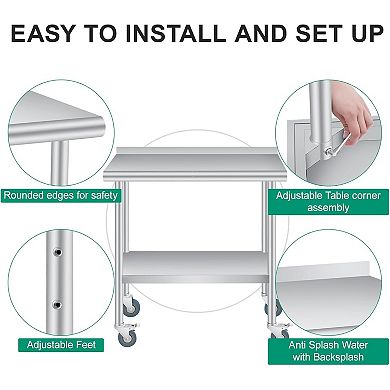 60*24 Inch Stainless Steel Workbench With Backboard And Rounded Corners
